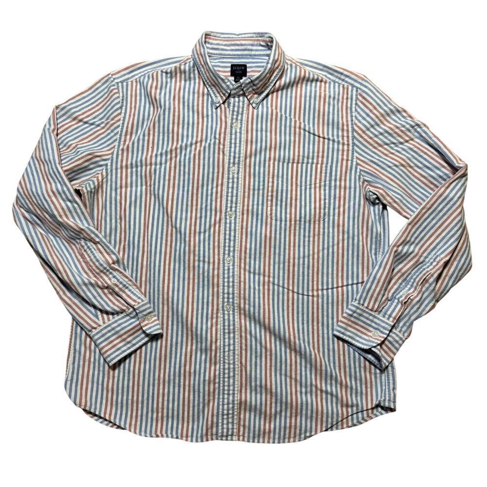 J. Crew Long Sleeve FLEX button up shirt, men's XL, White, Red & Blue Stripes